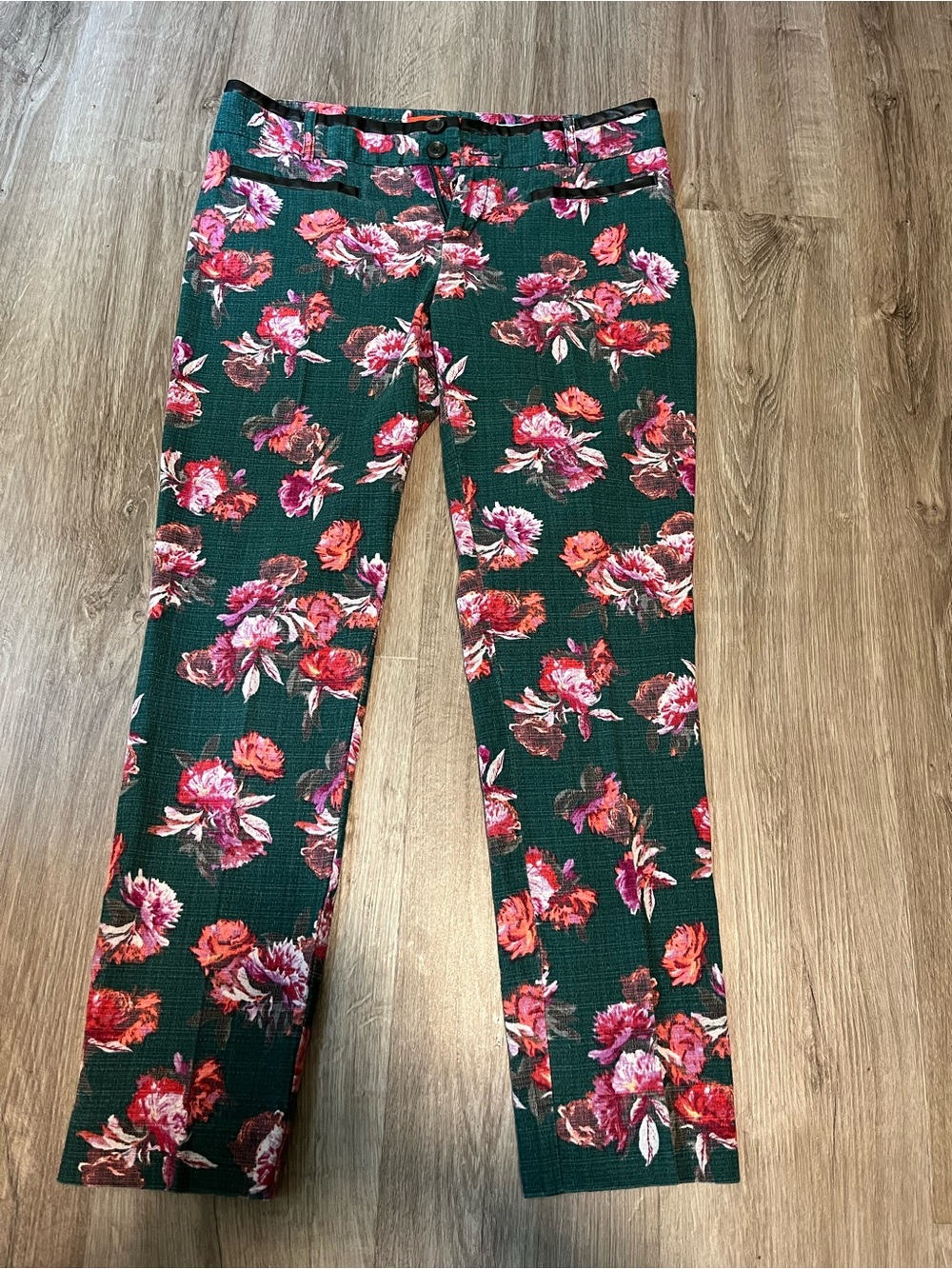 Anthropologie Cartonnier Floral Charlie Ankle Pants in Dark Green